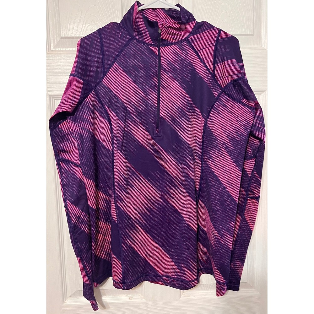 Reebok Womens XL Quarter Zip Pullover Purple Pink Abstract Stripe Thumbhole Top